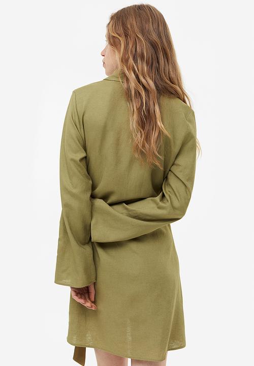 H&M - Linen-blend wrap dress - khaki green