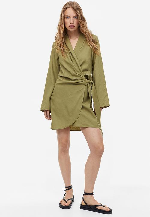 H&M - Linen-blend wrap dress - khaki green