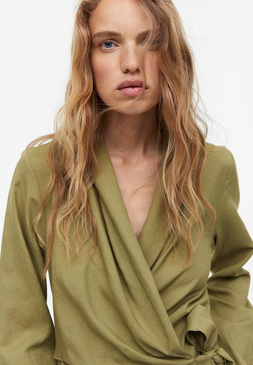 H&M - Linen-blend wrap dress - khaki green