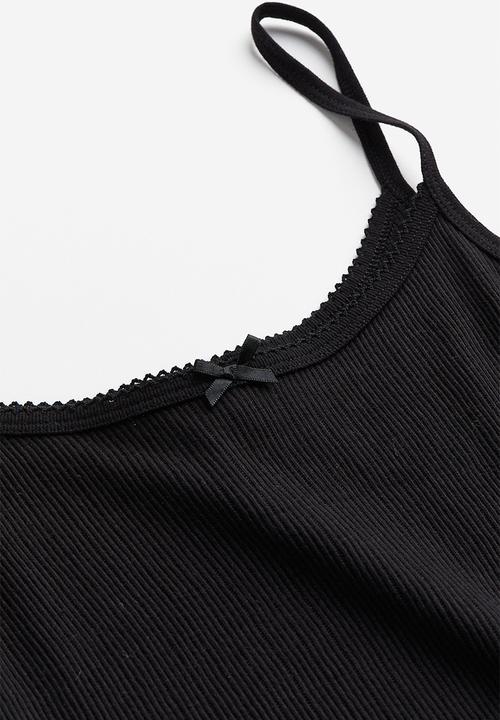 H&M - Picot-trimmed strappy top - black
