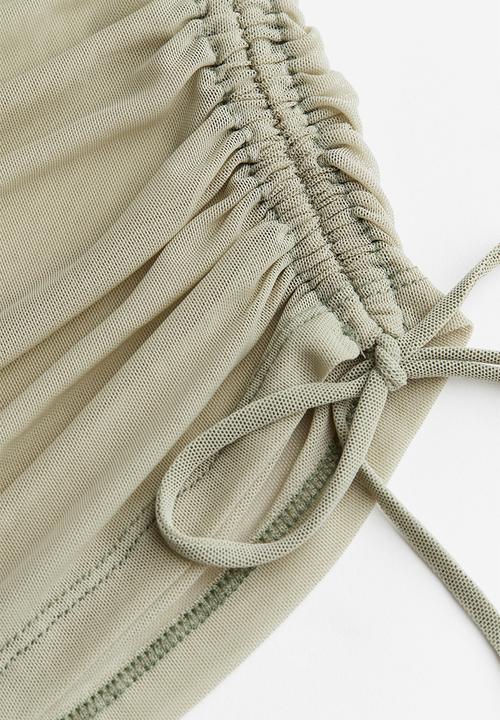H&M - Drawstring-detail mesh top - light khaki green 