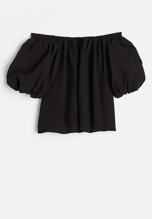 H&M - Puff-sleeved off-the-shoulder blouse - black