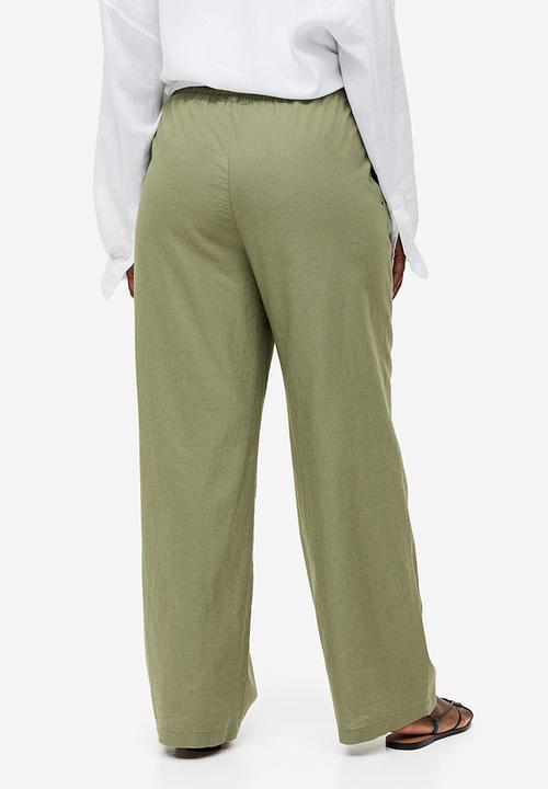 H&M - Linen-blend pull-on trousers - khaki green 