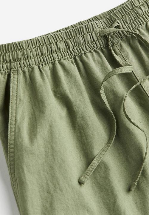 H&M - Linen-blend pull-on trousers - khaki green 