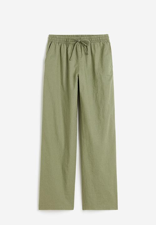 H&M - Linen-blend pull-on trousers - khaki green 