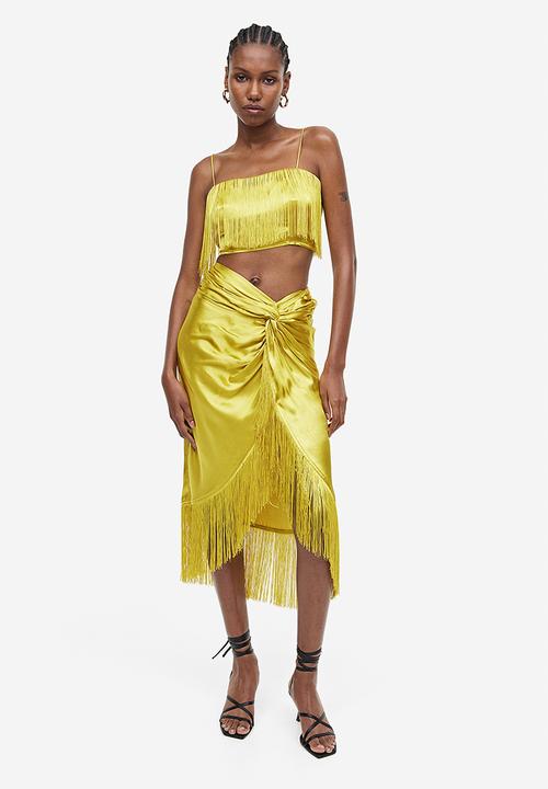 H&M - Fringed satin cropped top - yellow
