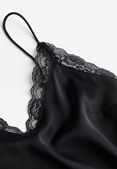 H&M - Lace-trimmed slip dress - black