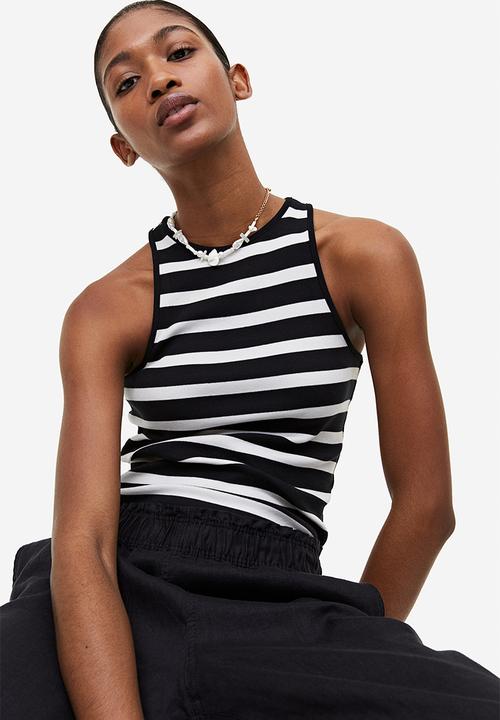 H&M - Ribbed vest top - black & white striped