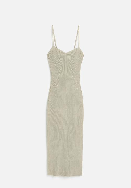 H&M - Rib-knit slip dress - light khaki green 