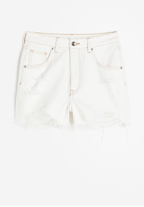 H&M - High-waisted denim shorts - white