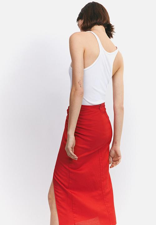 H&M - Knot-detail skirt - red