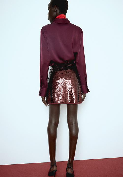 H&M - Sequined mini skirt - dark red
