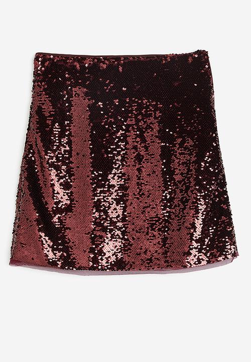 H&M - Sequined mini skirt - dark red
