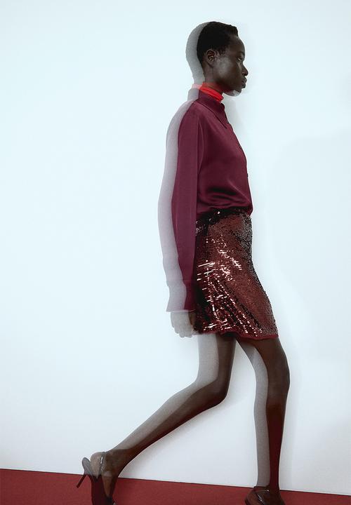H&M - Sequined mini skirt - dark red