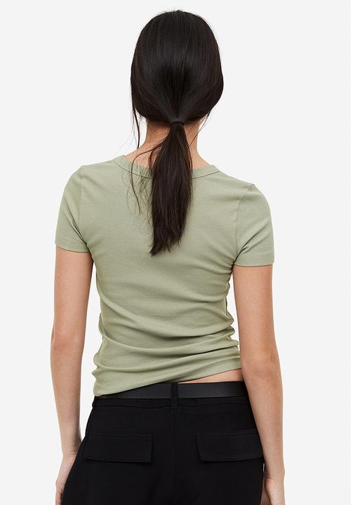 H&M - Ribbed modal-blend T-shirt - sage green