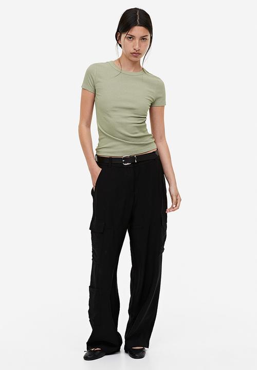 H&M - Ribbed modal-blend T-shirt - sage green