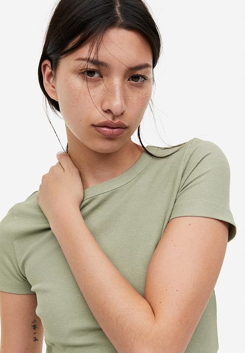 H&M - Ribbed modal-blend T-shirt - sage green