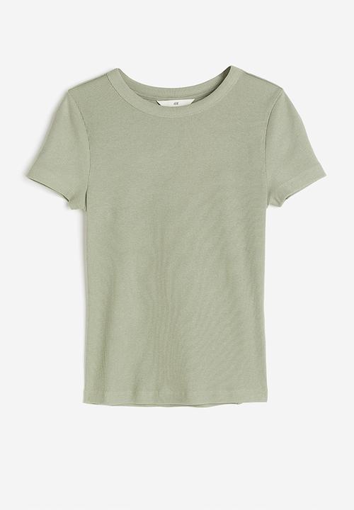 H&M - Ribbed modal-blend T-shirt - sage green
