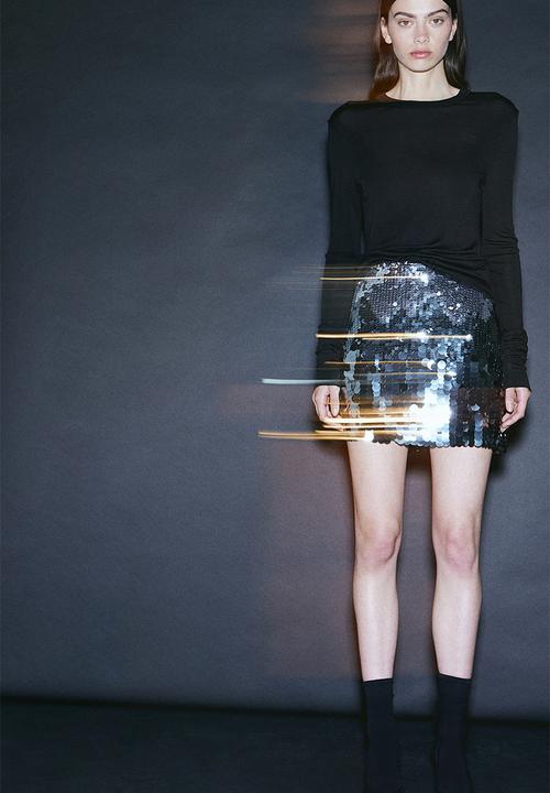 H&M - Sequined mini skirt - black/silver-coloured