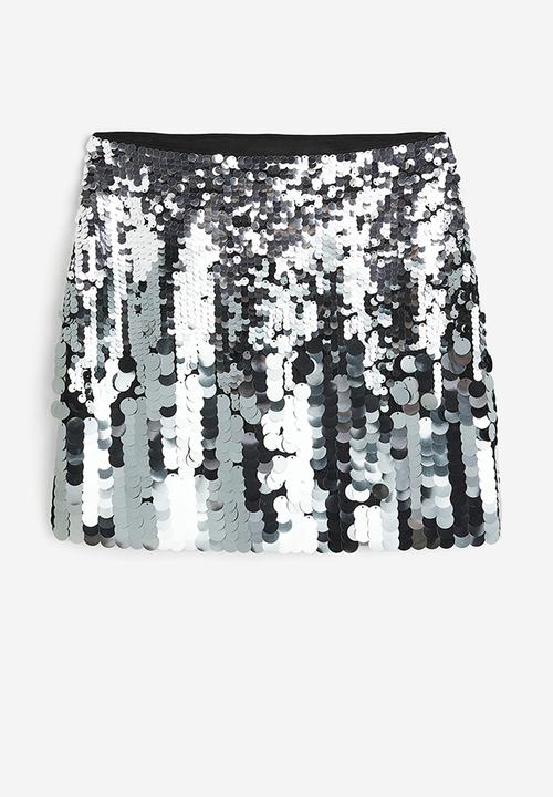 H&M - Sequined mini skirt - black/silver-coloured