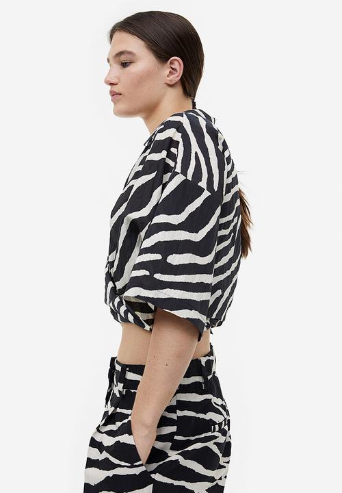 H&M - Tie-detail blouse - dark brown zebra print