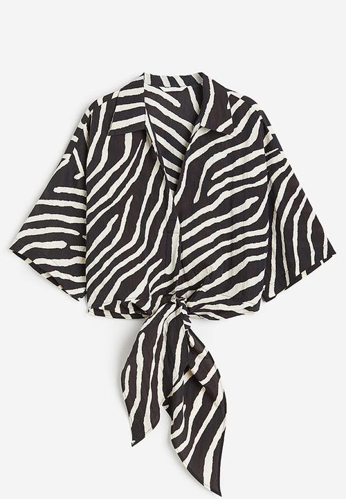 H&M - Tie-detail blouse - dark brown zebra print