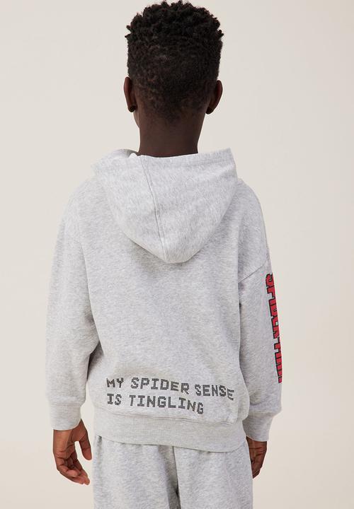 Cotton On - License emerson hoodie - lcn mar fog grey marle/spiderman crawl