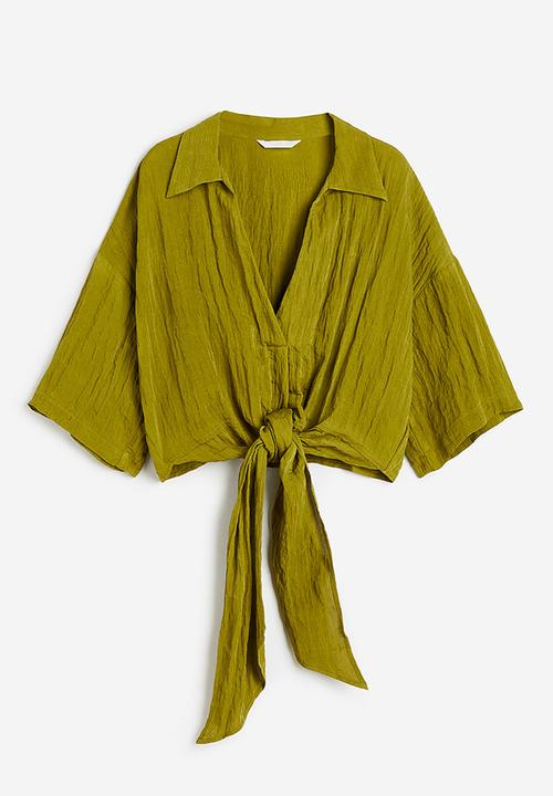 H&M - Tie-detail blouse - khaki green