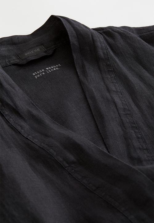H&M - Washed linen dressing gown - black