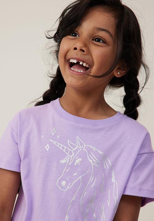 Cotton On - Poppy short sleeve print tee - lilac drop/unicorn