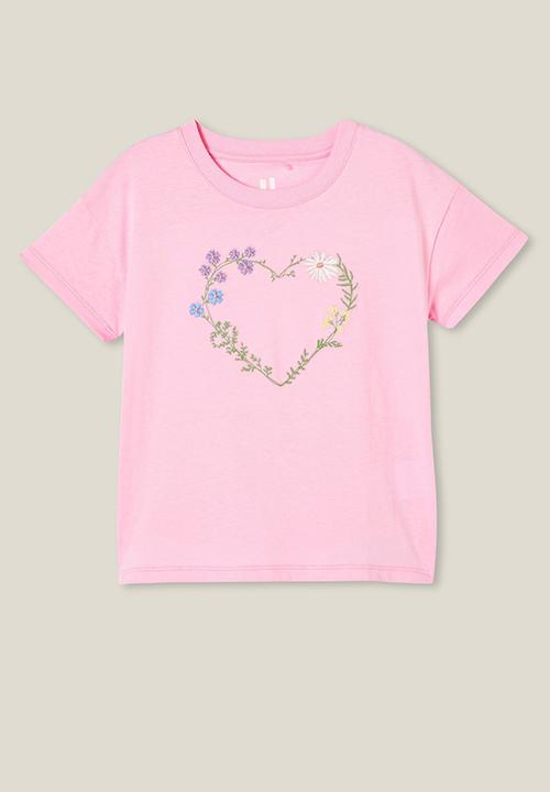 Cotton On - Poppy short sleeve print tee - cali pink/flower heart