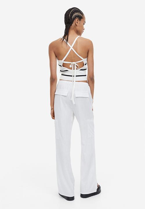 H&M - Wide linen-blend trousers - white