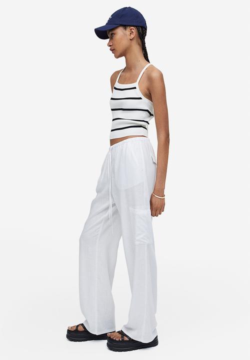 H&M - Wide linen-blend trousers - white