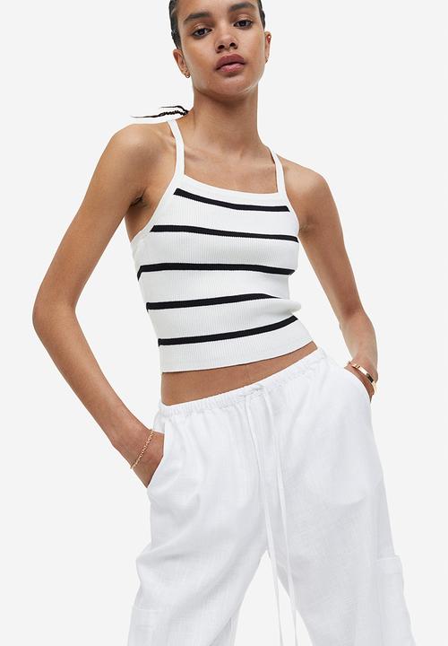 H&M - Wide linen-blend trousers - white