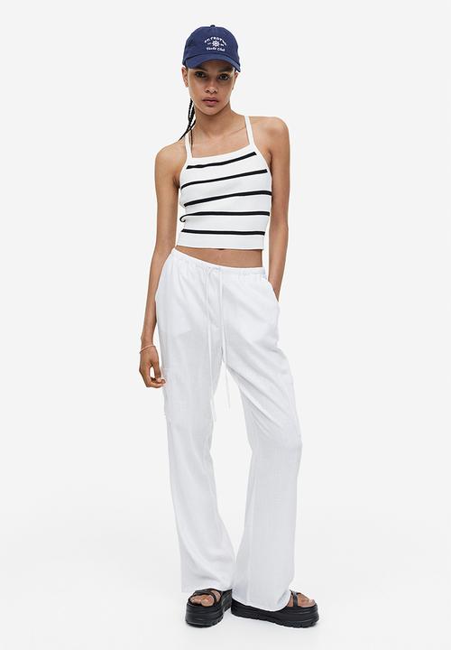 H&M - Wide linen-blend trousers - white