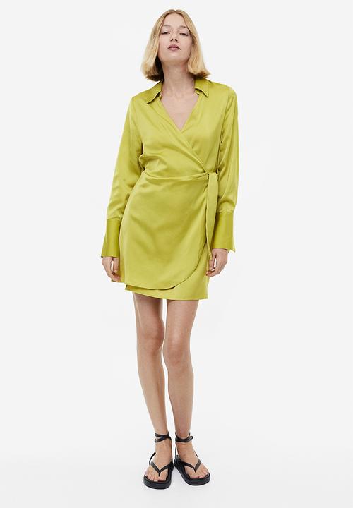 H&M - Satin wrap dress - yellow-green