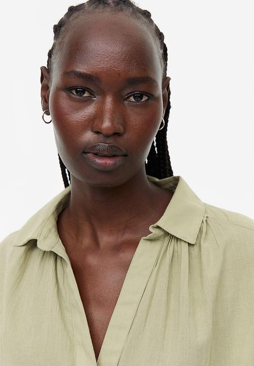 H&M - V-neck cotton blouse - green