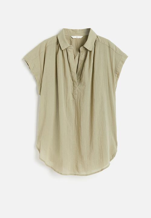 H&M - V-neck cotton blouse - green