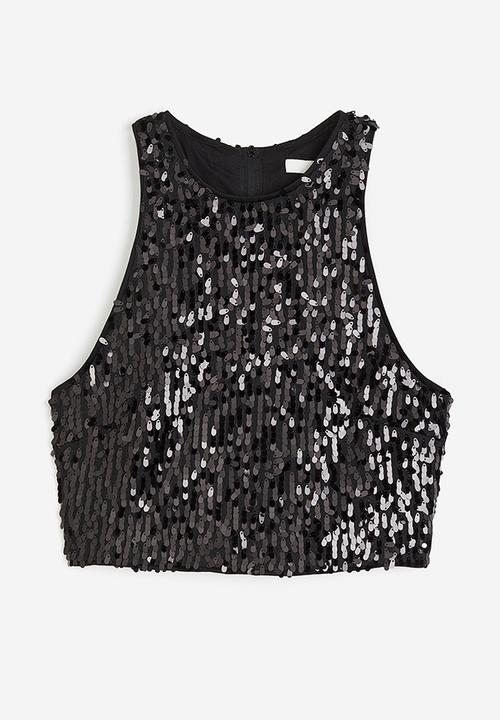 H&M - Sequined cropped top - black sequins