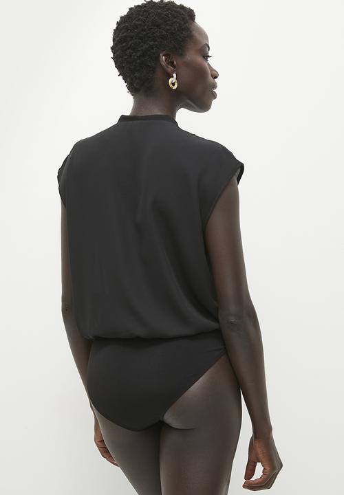edit - Sleeveless wrap bodysuit - black