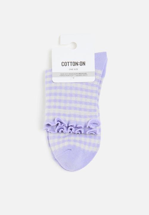 Rubi - Check Frill Quarter Crew Sock - Lilac