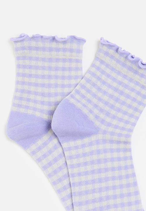 Rubi - Check Frill Quarter Crew Sock - Lilac