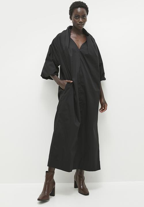 edit - Volume sleeve kaftan midi dress - black