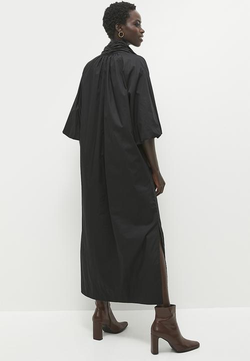 edit - Volume sleeve kaftan midi dress - black