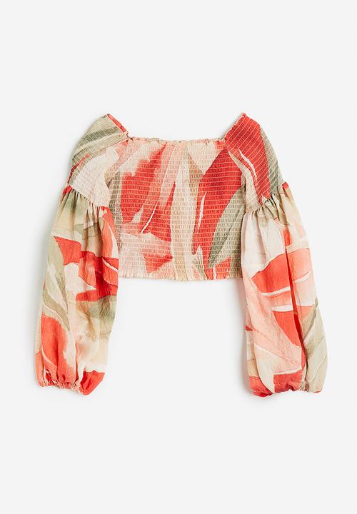 H&M - Smocked off-the-shoulder top - coral/patterned