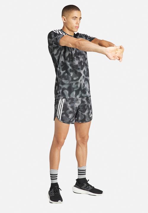 adidas Performance - Own the Run 3-Stripes allover print s/s tee - mid-grey