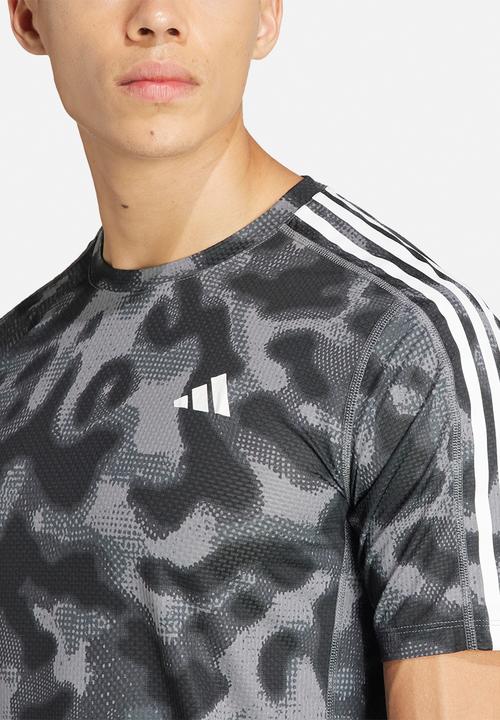 adidas Performance - Own the Run 3-Stripes allover print s/s tee - mid-grey
