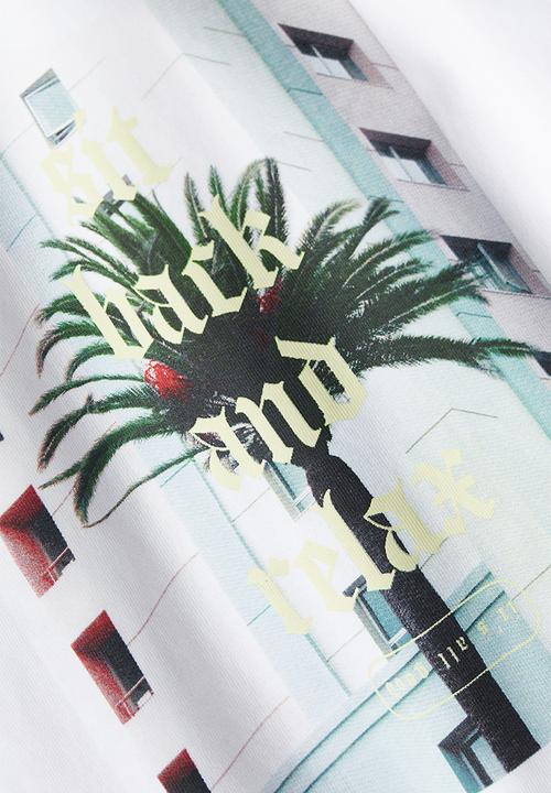 H&M - Relaxed fit printed T-shirt - white sit back and relax