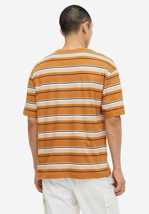 H&M - Relaxed fit cotton T-shirt - dark beige striped