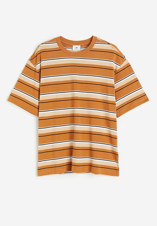 H&M - Relaxed fit cotton T-shirt - dark beige striped